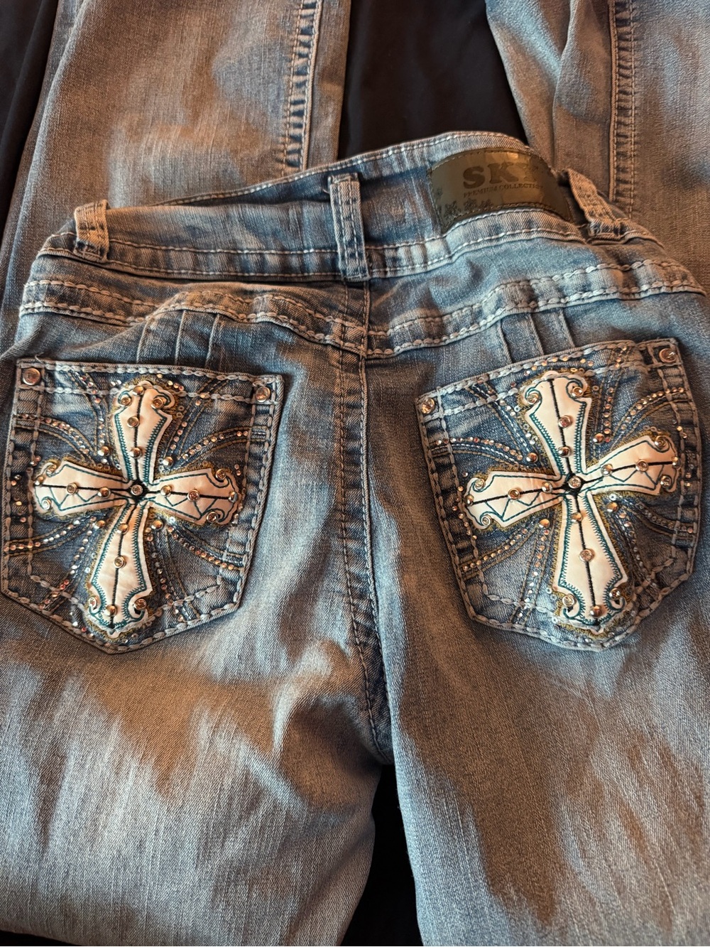 Blue Embellished Cross Pocket Women’s Jeans